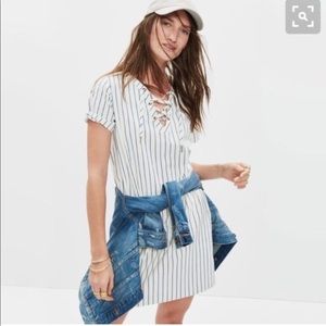 Madewell Lace Up Striped Harbor Shift Dress